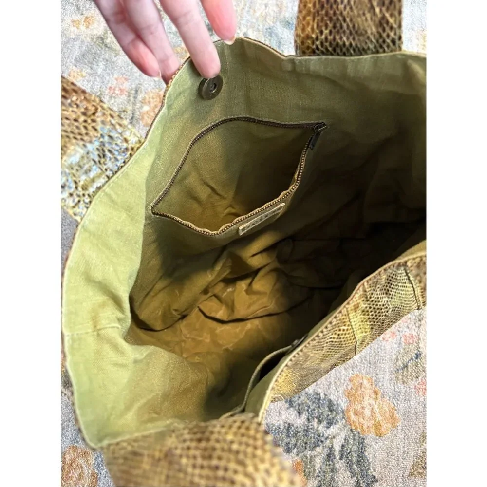 Beirn Jenna Tote Bag Genuine Watersnake Snakeskin Metallic Gold Large